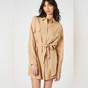 Tan Button-Up Shirt Dress